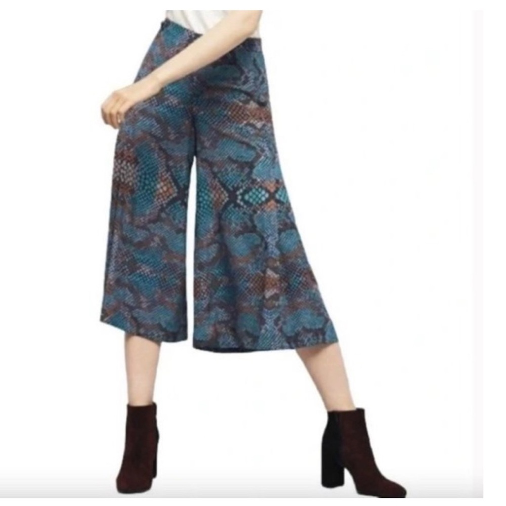 Anthropologie The Essential Culotte Colorful Snake Print Wide Leg Pants Size 8